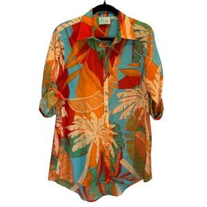 True Destinations Colorful Tropical Print Button Front Coverup - size Small